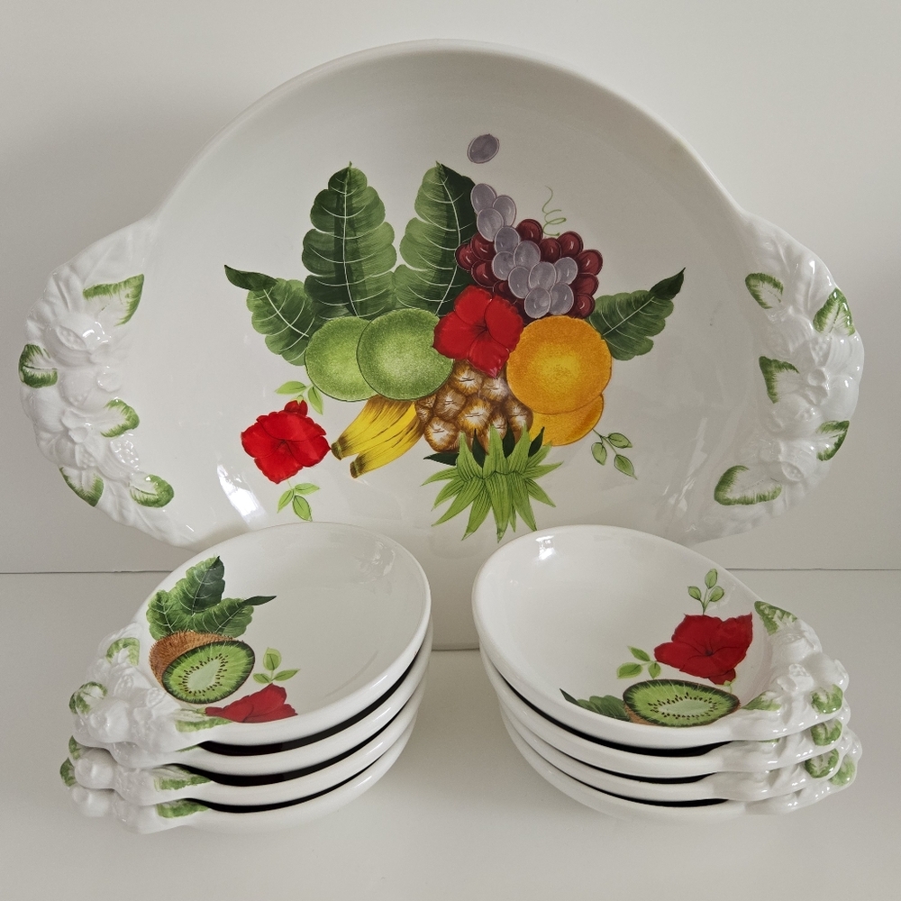 VTG ESTE C.E. 9 Piece Serving Bowl Set Hand Painted Fruit Motif Made In Italy
